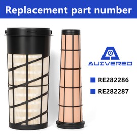 AUIVERED RE282286 RE282287 Inner & Outer Air Filter Kit - Fit for John Deere 318D 319D 320D 323D 5045D 5045E 5050E 5055E 5060E 5065E 5075E 5075EF 5055E