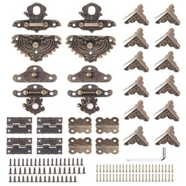 134 Pieces Jewelry Box Hardware Kits 4 Retro Engraved Hasp Catch & 8 Metal Hinges & 12 Corner Protector & 110 Matching Screws for Vintage Storage Box Cabinet Small Wooden Box Antique Bronze