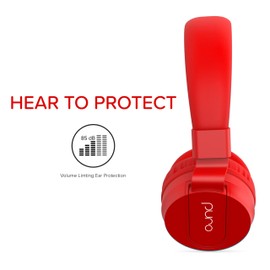 Puro Sound Labs PuroBasic Volume Limiting Wired Headphones for Kids, Foldable & Adjustable Headband w/Microphone, Compatible with Smartphones, Tablets and PC’s –Red
