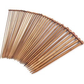 Bamboo Knitting Needles Set for Beginners Adults 9-Inch Single Point, 18 Pairs Straight Wooden Knitting Needles UK Size 2-10 (2.0-10.0mm), Wood Knitting Needles for Sweaters, Socks, Gloves