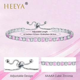 Pink Tennis Bracelets for Women,Sterling Silver Bracelet-Pink Adjustable Diamond Bracelet,Silver Crystal Friendship Bracelet,Lady Bracelet Cubic Zircona Jewllery Birthday Gifts for Her