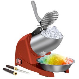 Greatrue Snow Cone Machine 380W Shaved Ice Machine 3 Blades, 280lbs/hr Electric ICE Shaver, Prevent Splash, for Home and Commercial Use with Ice Pick - Red