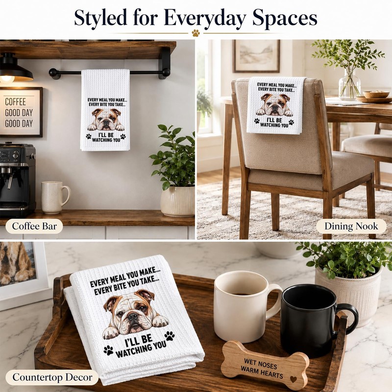 English Bulldog Gifts for Women, Bulldog Dish Kitchen Towel