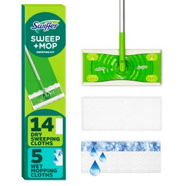 Swiffer Sweeper 2-in-1 Dry + Wet Floor Mopping and Sweeping Kit, Multi-Surface Kit for Floor Cleaning, Kit Includes 1 Sweeper, 14 Dry Sweeping Cloths, 5 Wet Mopping Cloths