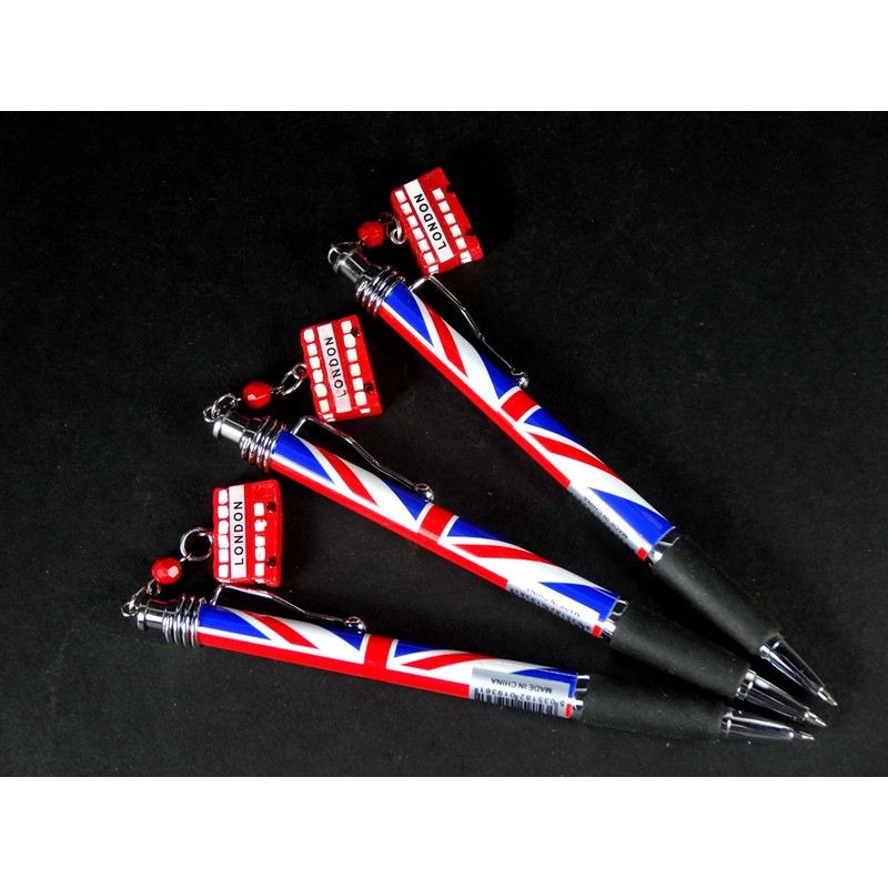 Pens Red Bus Charm Silver Clip Rollerball with Union Jack