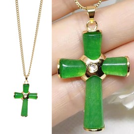 RUIFUU 5Pcs Jade Buddha Pendant Necklace Set,18K Gold Plated Zircon Peace Buckle Cross Dragon Dragonfly Jade Pendant Necklaces Jewelry Gift for Women