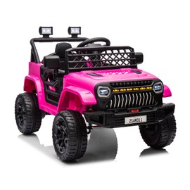 GarveeLife 12V Kids Ride On Truck Electric Vehicle Battery Powered Car Toddlers Ride On Toy for Boys Girls with Remote Control, 4-Wheel Suspension, Battery Display, LED Lights, Music, Rose Red