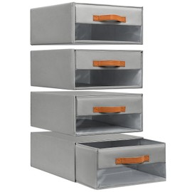 DIMJ DIMJ Closet Organizers and Storage - Fabric Bins with Drawers for Closet Foldable Clothes Organizers with Clear Window, Stackable Storage Drawers for Bedroom, Living Room, 4-Pack, Grey