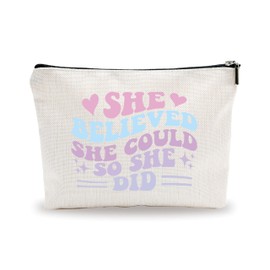 Makeup Bag For Girls - She Believed She Could, So She Did - Positive Quotes Cosmetic Bag, Encouraging Gift For Women, Girls, Sister, Cotton And Linen Makeup Bag, Women Accessories & Decorations- 17