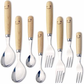Nagao WY-46 Waiwai Kitchen Dinner Cutlery Set, 8 Pieces, Stainless Steel, Wood, Made in Japan