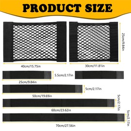 Pack of 7 Car Boot Mesh Bag with Velcro Fastening, Car Boot Organiser, Velcro Strong Elasticity Mesh Luggage Net Storage, Black, Universal for SUV