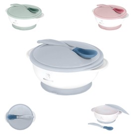 Kikkaboo Baby Dinner Bowl 250 ml Spoon with Heat Sensor Warming Bowl Lid Blue