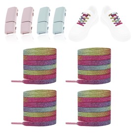LT Easiyl No Tie Elastic Shoelaces Magnetic Buckle & Shoelaces Tieless Lazy Laces fit Sneakers Canvas Boots for Cycling Walking, Green Buckle + Pink Buckle + 2pair Shiny Colored Shoelace, Multisize