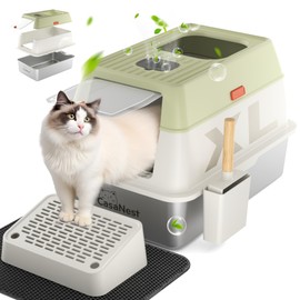 CasaNest XL Extra Large Stainless Steel Cat Litter Box with Lid, 3-in-1 Enclosed/Open, Durable Metal Litter Box for Big, Multi Cats, Non-Stick, Odor Control, Easy Cleaning, Durable ABS Lid, Green