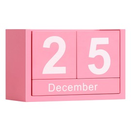 DEERINE Wooden Block Calendar for Desk, Small Size Daily Desktop Perpetual Desk Calendar, Cute Date Display Desk Accessories for Home Office Decor, Teacher, Classroom, Reusable Yearly, Pink