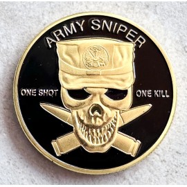 U S ARMY SNIPER "ONE SHOT ONE KILL" Challenge Coin w/ velvet Presentation Box