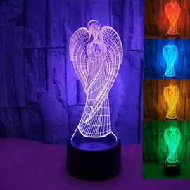Jinnwell 3D Angel Wing Night Light Lamp Illusion Night Light 7 Color Changing Touch Switch Table Desk Decoration Lamps Gift with Acrylic Flat ABS Base USB Cable Toy