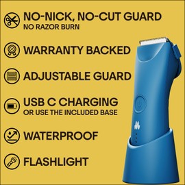 MERIDIAN The Trimmer Plus - Body Hair Trimmer & Waterproof Electric Shaver for Men and Women for Pubic Hair, Chest, Legs & Bikini Line, UBS-C Cable & Charging Dock Included, Ocean
