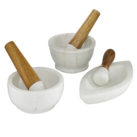 The Novogratz Marble Mortar And Pestel, Set of 3 6", 5", 7"W, White