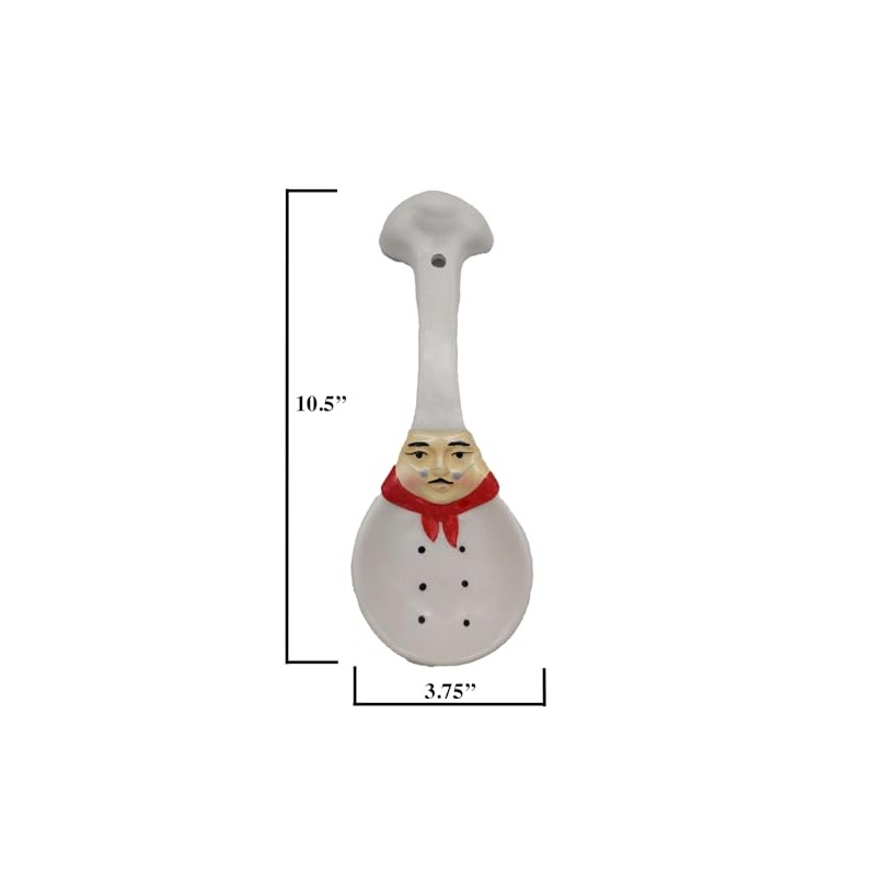 ACK Plump Bistro White Chef Hand Painted Ceramic Spoon Rest,Cooking