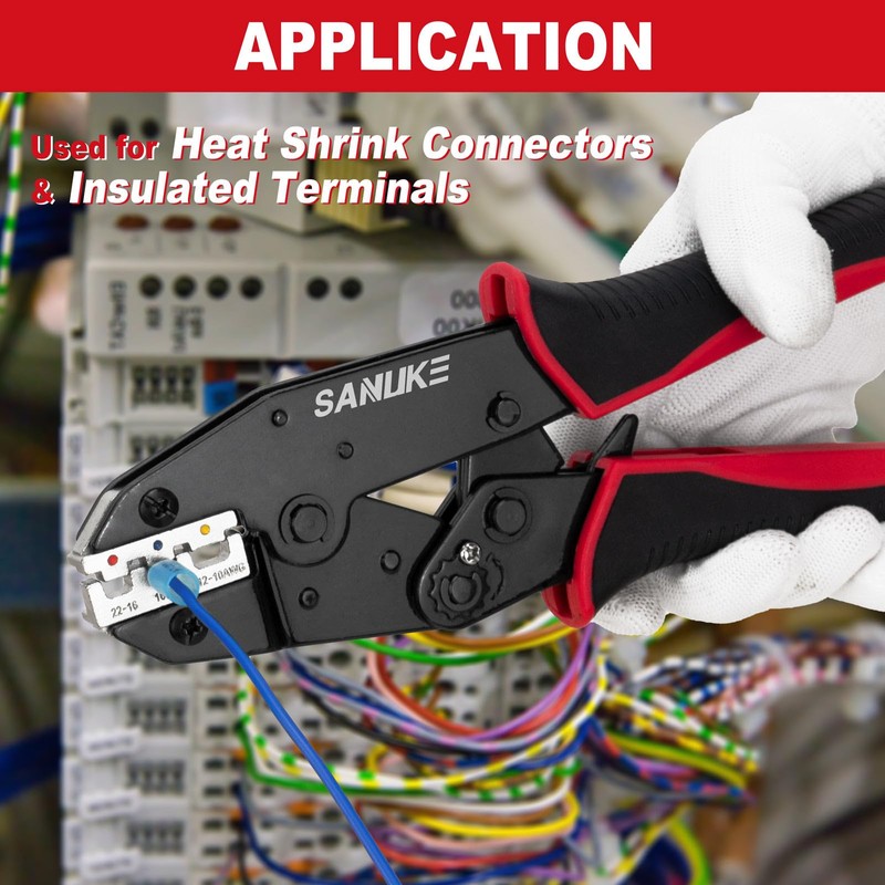 Sanuke Crimping Tool For Heat Shrink Connectors-AWG 22-10 Ratchet Wire