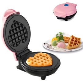 Mini Maker Waffle Maker 5“ Non-Stick Waffler Iron Stuffler Stuffed Wafflera Adjustable Browning Control, Heart, Pink