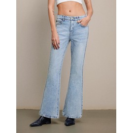 EMMIOL Stretchy Flare Jeans for Women Mid Rise, Y2K Distressed Flared Denim Pants Bootcut, Elastic Waist Trendy Vintage 90s Grunge Streetwear Bell Bottoms