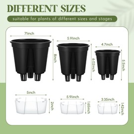 Wonderjune Self Watering Pots for Indoor Plants with Deep Reservoir and High Drainage Holes for Outdoor Plants and Flowers, Bare Root Planter(4.72'', 5.91'', 7.09'',Black,9 Pcs)