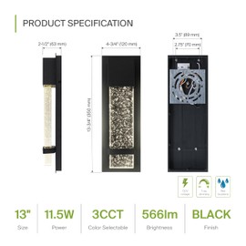 ASD LED 13" Bubble Glass Wall Light Fixture, Outdoor & Indoor Seeded Sconce | 3CCT, Waterproof, Dimmable, ETL Listed | 12W 500LM 3000-5000K 120V | Exterior Lantern, Porch Lighting | Black, 4 Pack