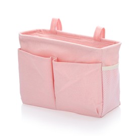 SUMTree Hanging Bedside Organiser Storage Bag Waterproof Bed Basket 5 Pockets and Magic Tape for Magazines Phone Pens Remote Control (Pink)