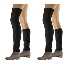 sesto senso Women's Cotton Leg Warmers Overknee Calf Winter Knitted Calf Warmers Pack of 2, 2 x Black