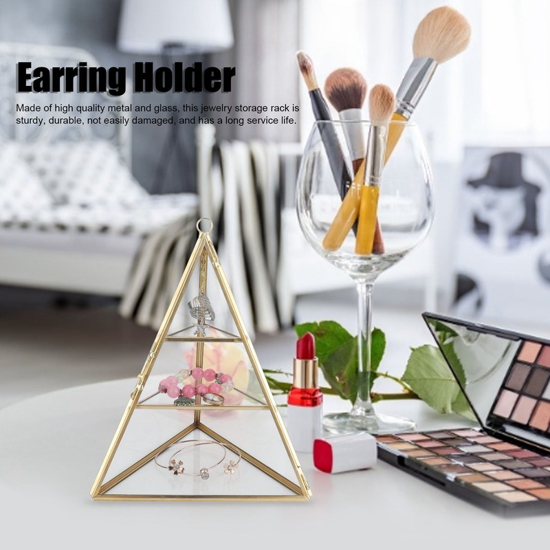 Jewelry Storage Rack Pyramid Shape 3 Layers Decorative Display Stand