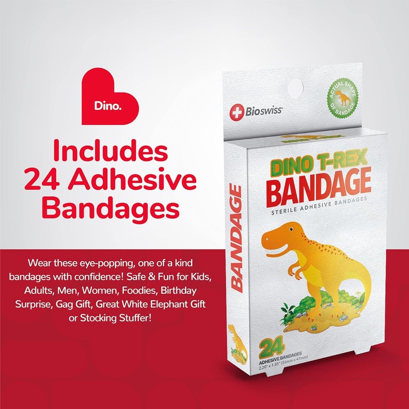 BioSwiss Bandages, Dinosaur Shaped Self Adhesive Bandage Set, Latex Free,