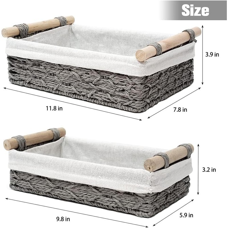 METOY 2 Pack Rectangle Woven Home Storage Baskets with Washable