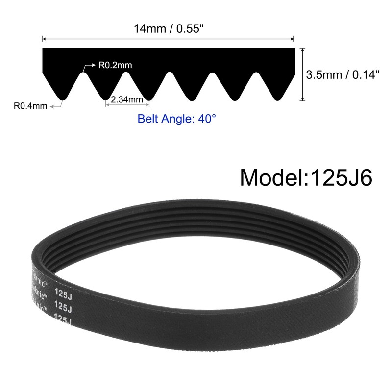 sourcing map 125J6 Rubber Poly V Belt, 6 Ribs PJ