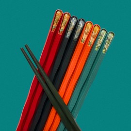 Set of 5 Colorful Matte Reusable Fiberglass Chopsticks – Non-Slip, Dishwasher Safe, Perfect for Chinese, Korean & Japanese Meals 9.5 inch (Scenic Art)