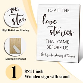 Love Stories Wooden Sign with Stand, 8 x 11 Inch Table Sign For Reception, Wedding/Bridal Shower Table Decor Supplies, Engagement Party Decorations
