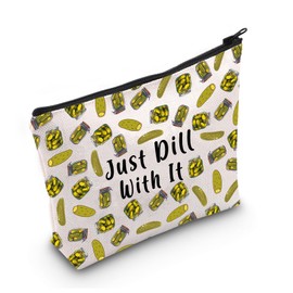 Pickles Lovers Gift Just Dill With It Black Makeup Bag Funny Pickle Mom Dad Teacher Gift (Just Dill With It)
