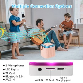 motor_speed Portable Bluetooth Karaoke Machine fit for Kids Speaker w/ Microphones for Party