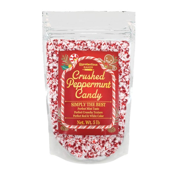 Crushed Peppermint Candy Pieces, 5 lb. by Unpretentious Baker, Crushed Candy Cane for Winter Baking, Treat Topping, Goodie Decorating, and Gift Giving. Gluten Free.