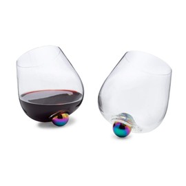 Aura Glass | No Spill Aerating Glass for Wine & Spirits | Made in USA | 14 oz Capacity | Set of 2 (Rainbow Multi Colored Ball). Coasters sold separately, not included.