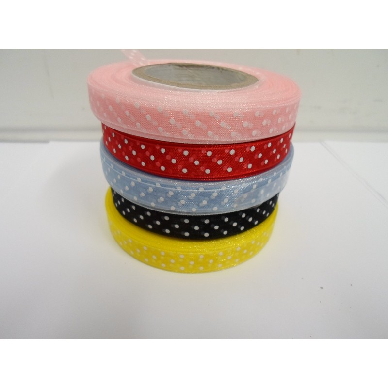 2 metres x 10mm Polka dot Sheer Organza Ribbon Black