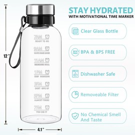 RNCKUUE 64 OZ Glass Water Bottle - Large Resuable Borosilicate Wide Mouth Glass Drinking Bottles With Time Mark, Sleeve, BPA Free