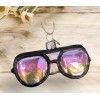 Rainbow Sunglasses Glass Ornament - Black Rainbow Retro Cool Fashion