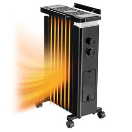 Tangkula 1500W Electric Space Heater, Oil Filled Radiator Heater with 3 Heat Settings & Adjustable Thermostat, Overheat & Tip-Over Protection, Radiant Heater with Hanging Rack for Indoor Use (Black)
