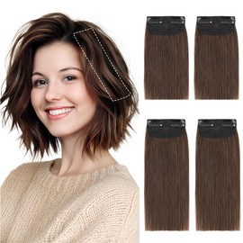 SEGO 4 Pcs Clip in Short Hair Extensions Real Human Hair Natural Thick Hairpieces Toppers for Women With Thinning Hair Add Volume -#2 Dark Brown