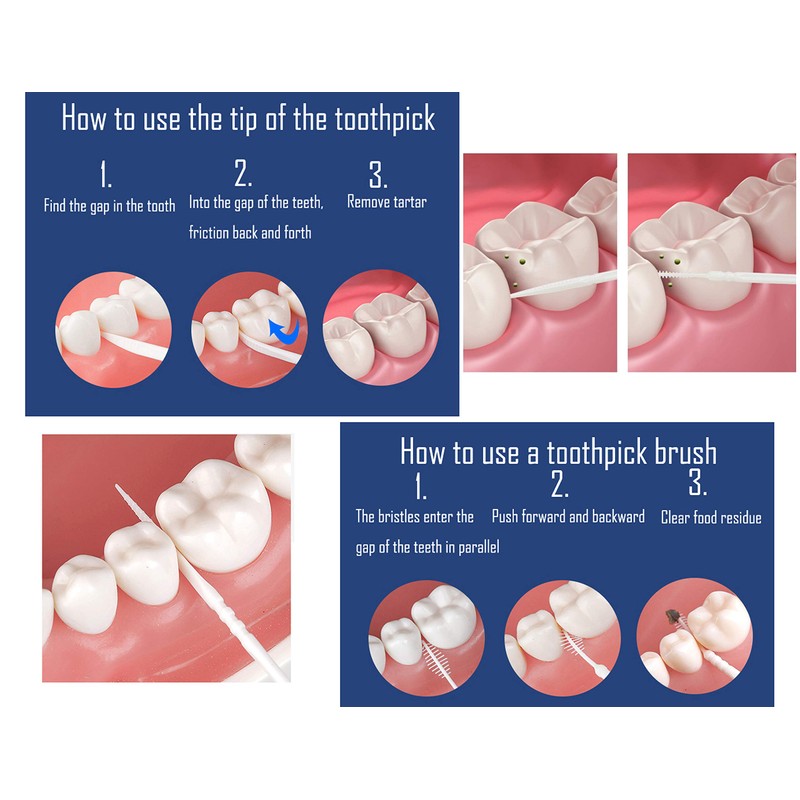 LBY Plastic Toothpicks, Interdental Toothpicks with Brush and Flat Rhombus