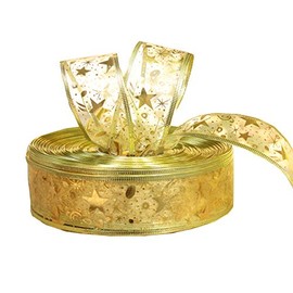 Amajoy Gold Star Wired Sheer Ribbon Christmas Tree Decoration Christmas Gift Wrap Wreath DIY, 2 Inch by 100-Yard Spool