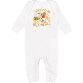 inktastic Holy Cow I'm 1 Boy Farm Animal Birthday Baby Romper Coveralls 18 Months White 45dfb