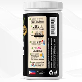 Aceite de Coco Certificado Orgánico 930ml, sin sabor y sin olor, primer prensado en frio, certificado orgánico nacional e internacional.